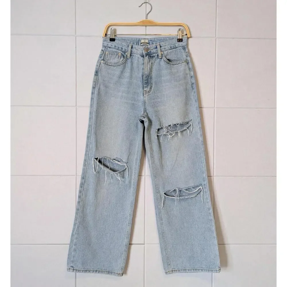 Neukkimpyo light wash wide leg distressed jeans – Made in Korea